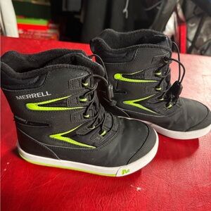 Merrell Kids Black Boots with Neon Green Accents